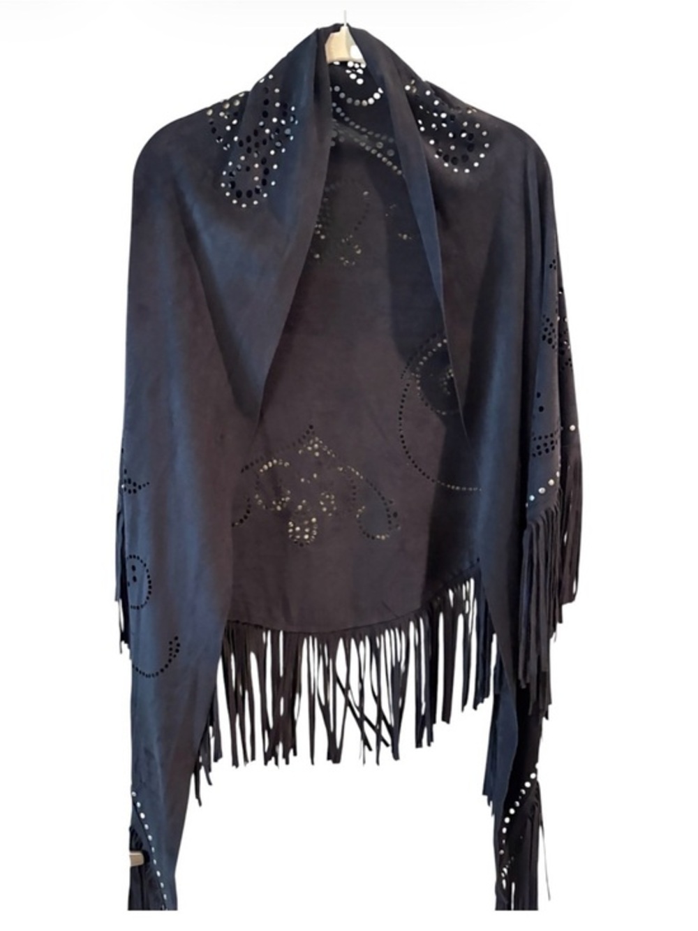 Curations Caravan Fringe Wrap Shawl Black Studded Western Boho One Size